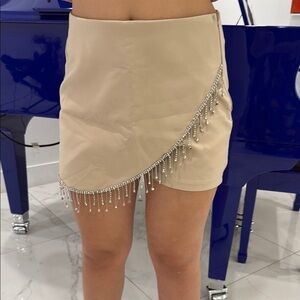 Beige Skirt with Rhinestone Fringe